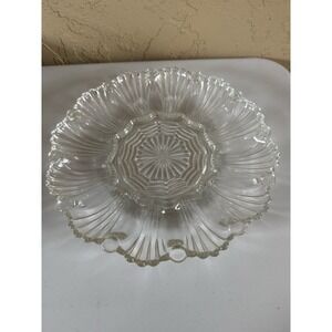 VTG Anchor hocking‎ Deviled Egg Dish In A Shell Pattern 12 Eggs 10" Glass Plate